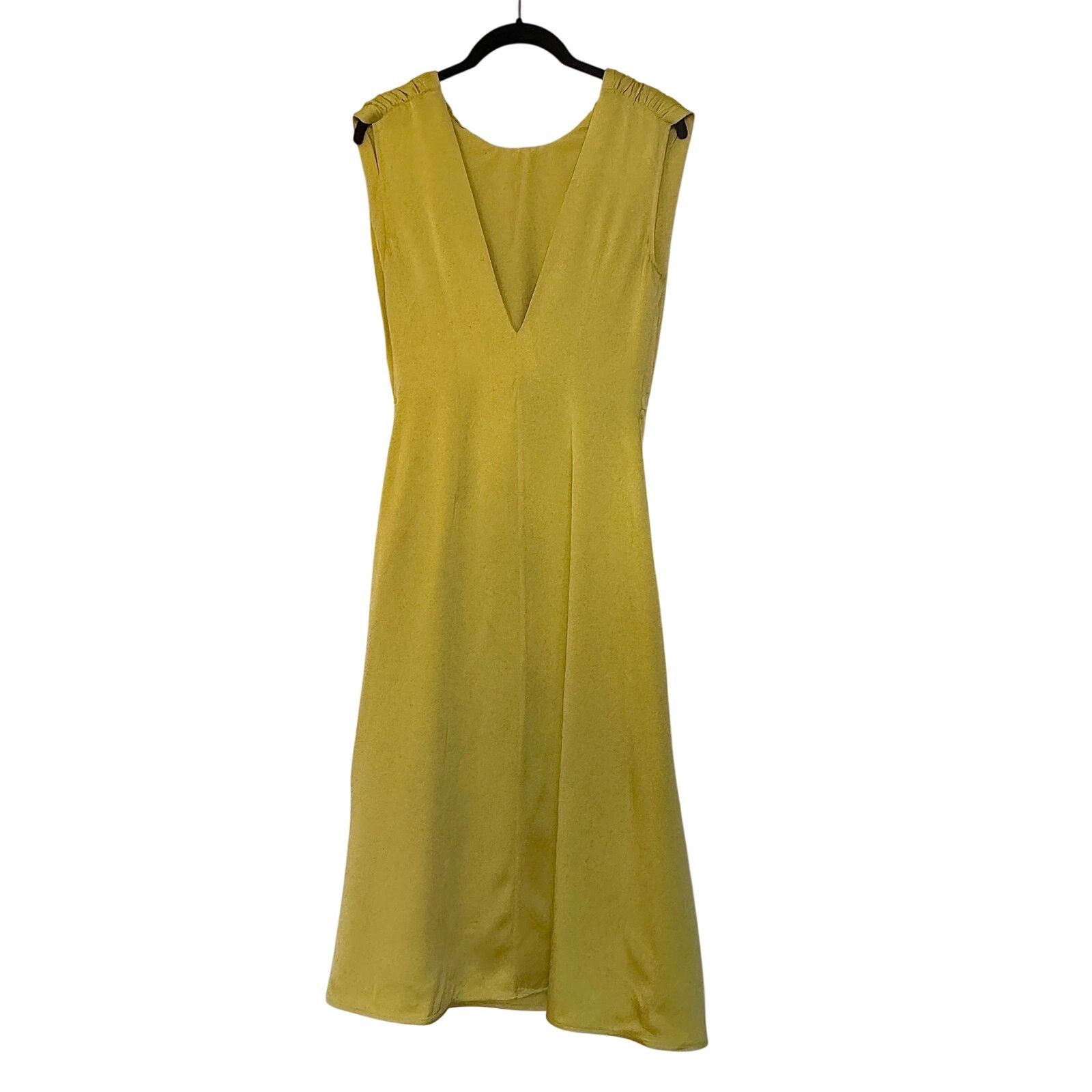 Jil Sander NWT Satin Pleated Midi Dress in Acid Green