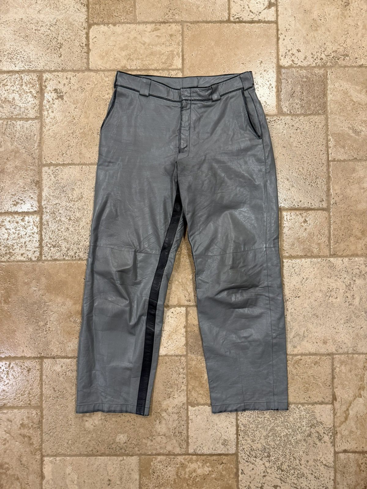 Prada Prada FW 2018 Gray Calfskin Leather Wide Side Stripe Pants Size US 33 - 1 Thumbnail