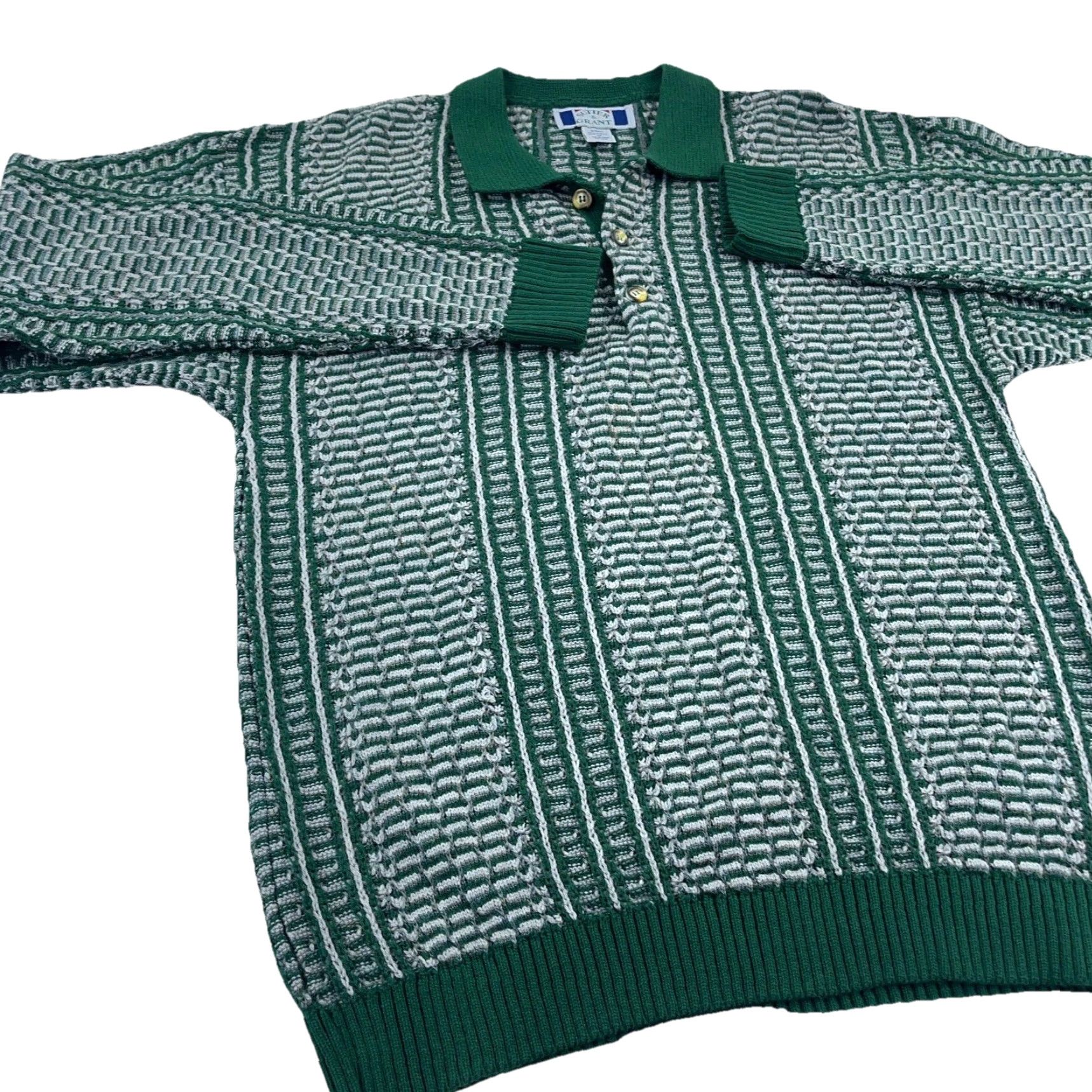 Vintage Vintage Cutter & Grant Sweater Men M Green Collared Knit Pullover Logo Embroidered Geometric All Seasons Heavyweight Knitwear Fallout? 90s? Size US M / EU 48-50 / 2 - 5 Thumbnail