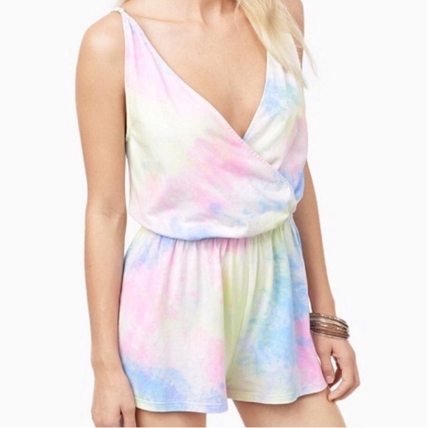 Other TOBI Chill With Me Pink Tie Dye Romper Medium Pastel Rainbow Size 30" / US 8 / IT 44 - 1 Thumbnail