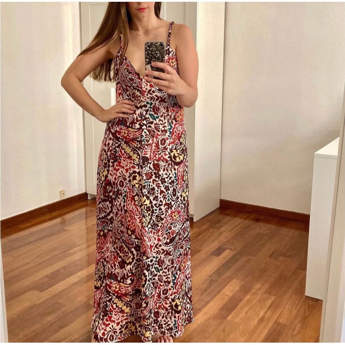 ZARA BLOGGER FAVORITE PRINT DRESS BORDEAUX / ECRU