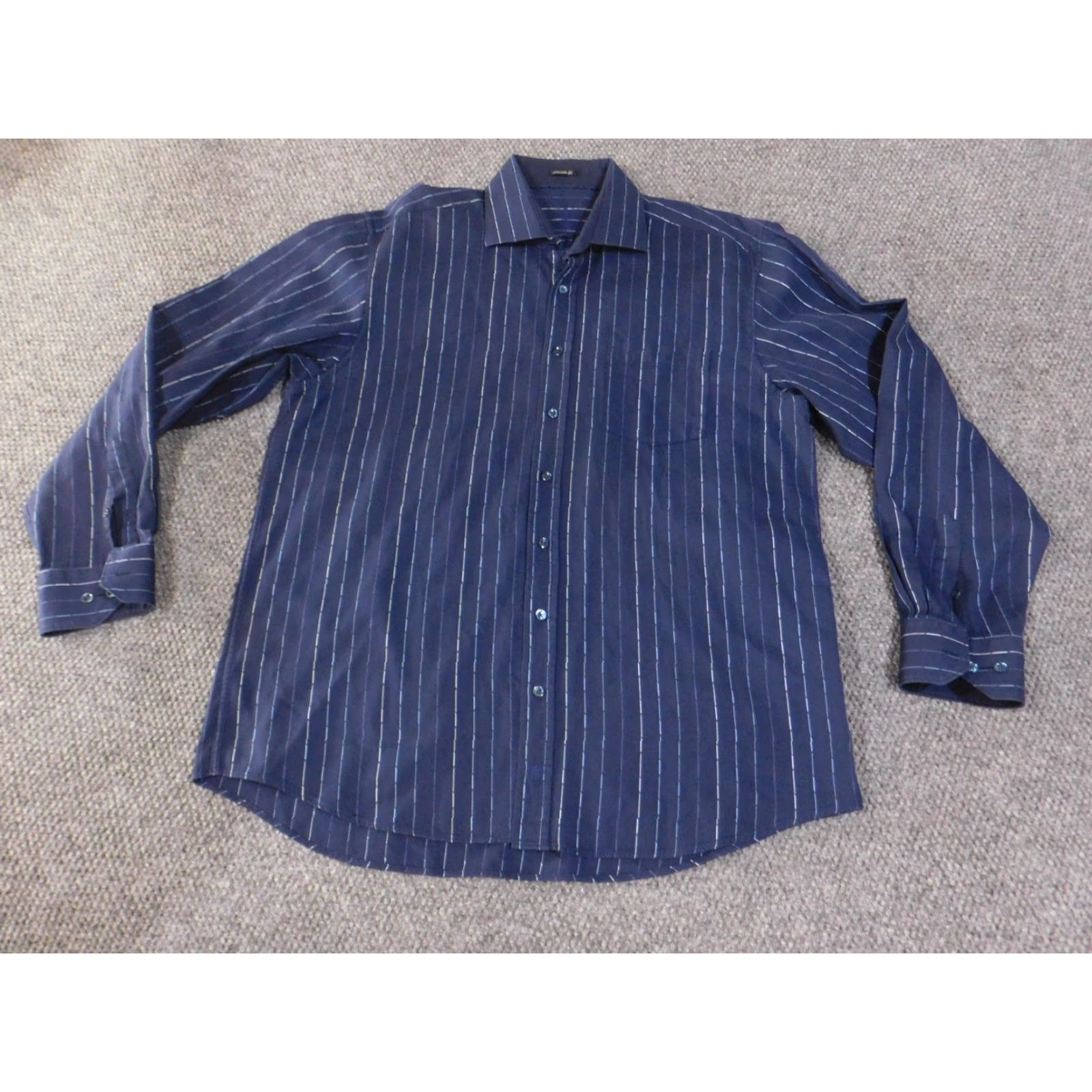 BUGATCHI Bugatchi Shirt Mens 2XL Blue Striped Long Sleeve Button-Up Classic Cotton Top Size US XXL / EU 58 / 5 - 2 Thumbnail