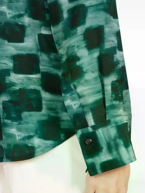 Salvatore Ferragamo o1s1rm0426 Abstract-print Button-up Shirt in Green Size M / US 6-8 / IT 42-44 - 5 Thumbnail