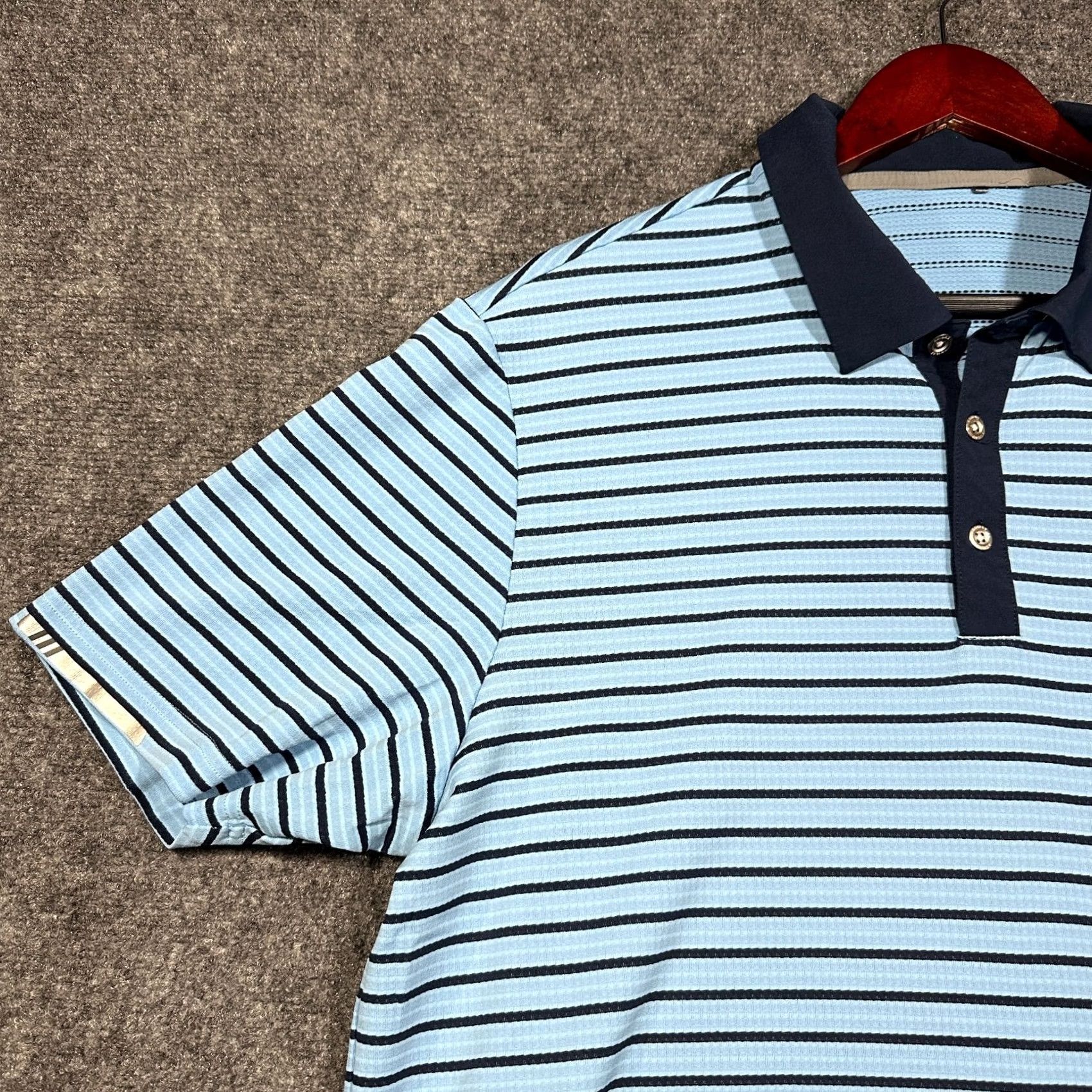Adidas Adidas Polo Shirt Mens Large Heat RDY Blue Stripe Reflective Short Sleeve Golf Shirt Size US L / EU 52-54 / 3 - 4 Thumbnail