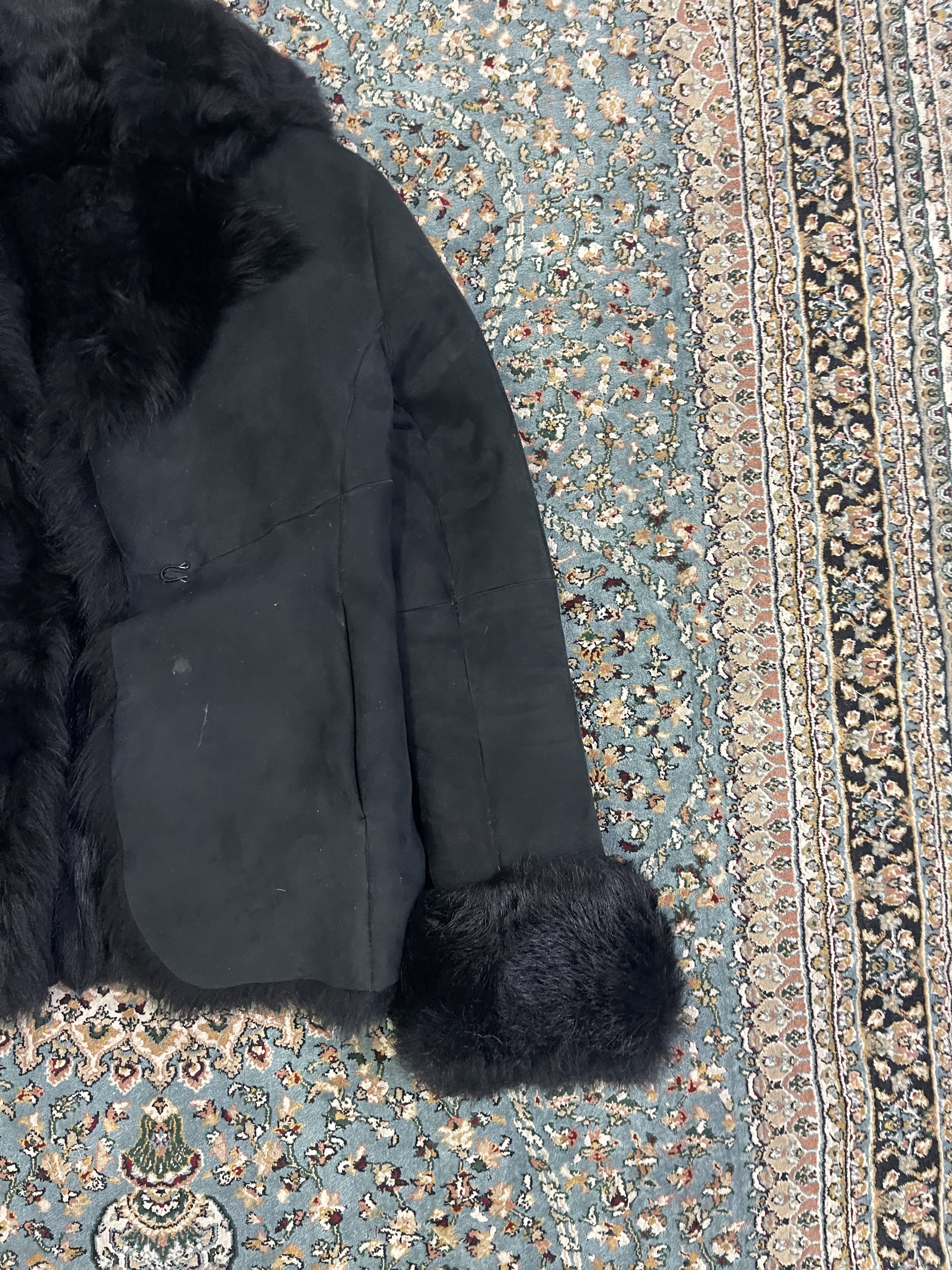 Luxury Black Fur Trim Winter Jacket Plush Fur Collar Cuffs