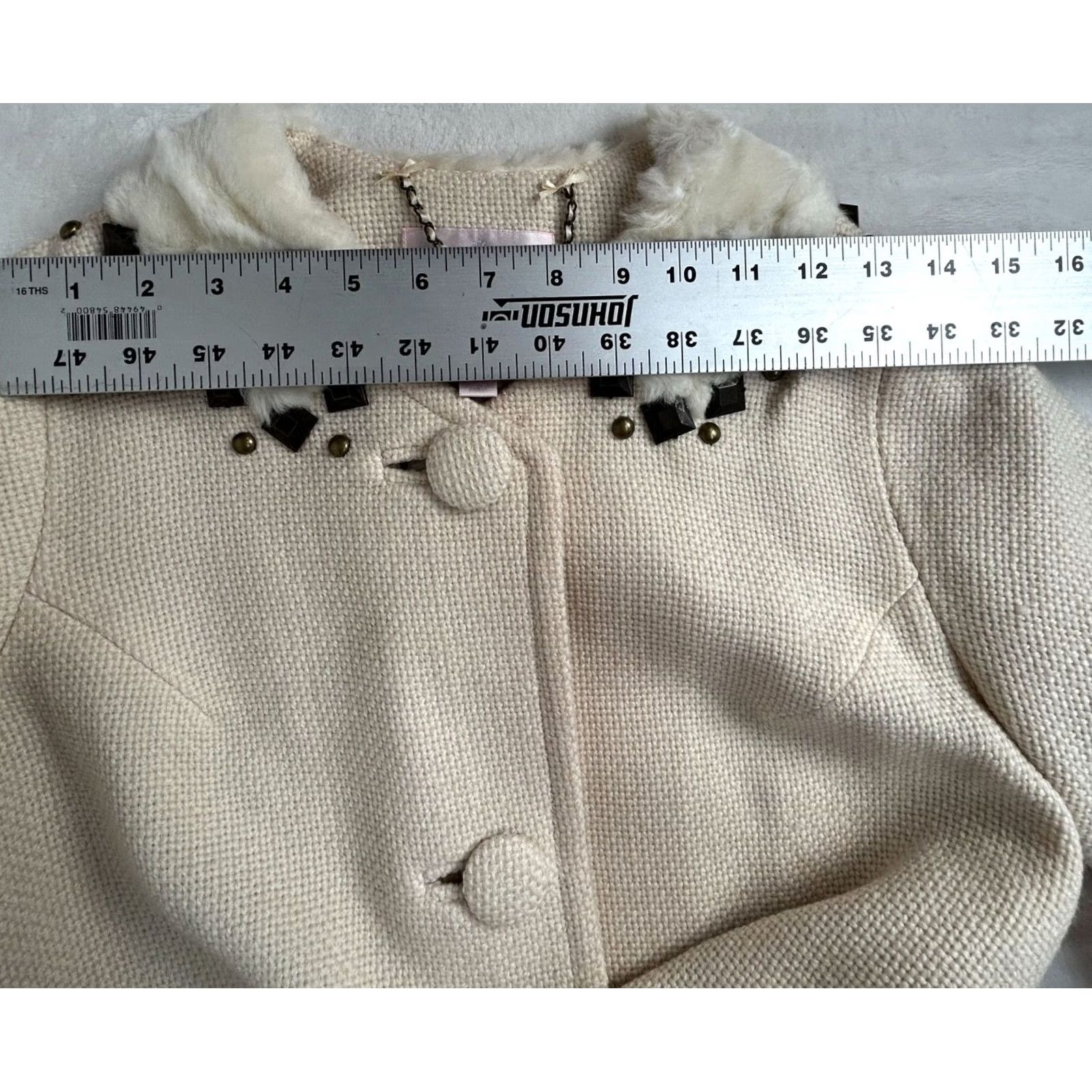 Rebecca Taylor Rebecca Taylor Womens Cream Wool Fur Collar Embellished Tweed Coat Jacket Size 6 Size M / US 6-8 / IT 42-44 - 6 Thumbnail