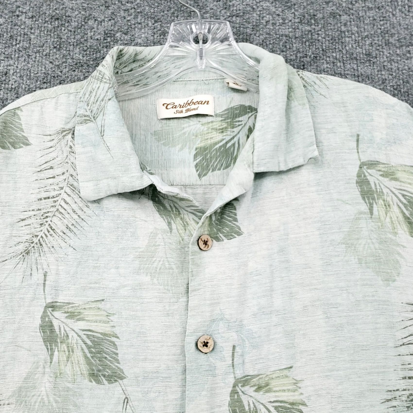 Vintage Caribbean Shirt Mens XL Button-Up Green Floral Silk Hawaiian Size US XL / EU 56 / 4 - 3 Thumbnail