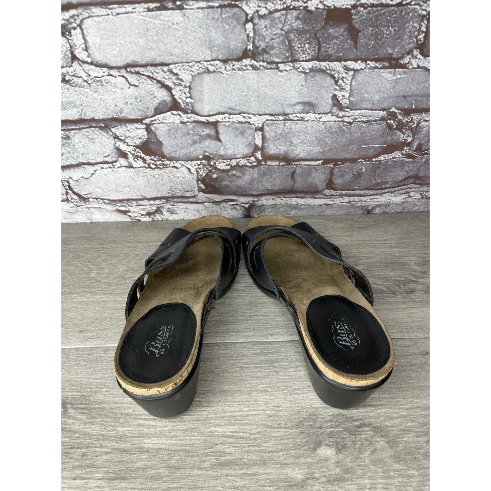 Bass G.H. Bass & Co. MaryAnn Black Leather Wedge Slip On Sandals Size US 8 / IT 38 - 5 Thumbnail