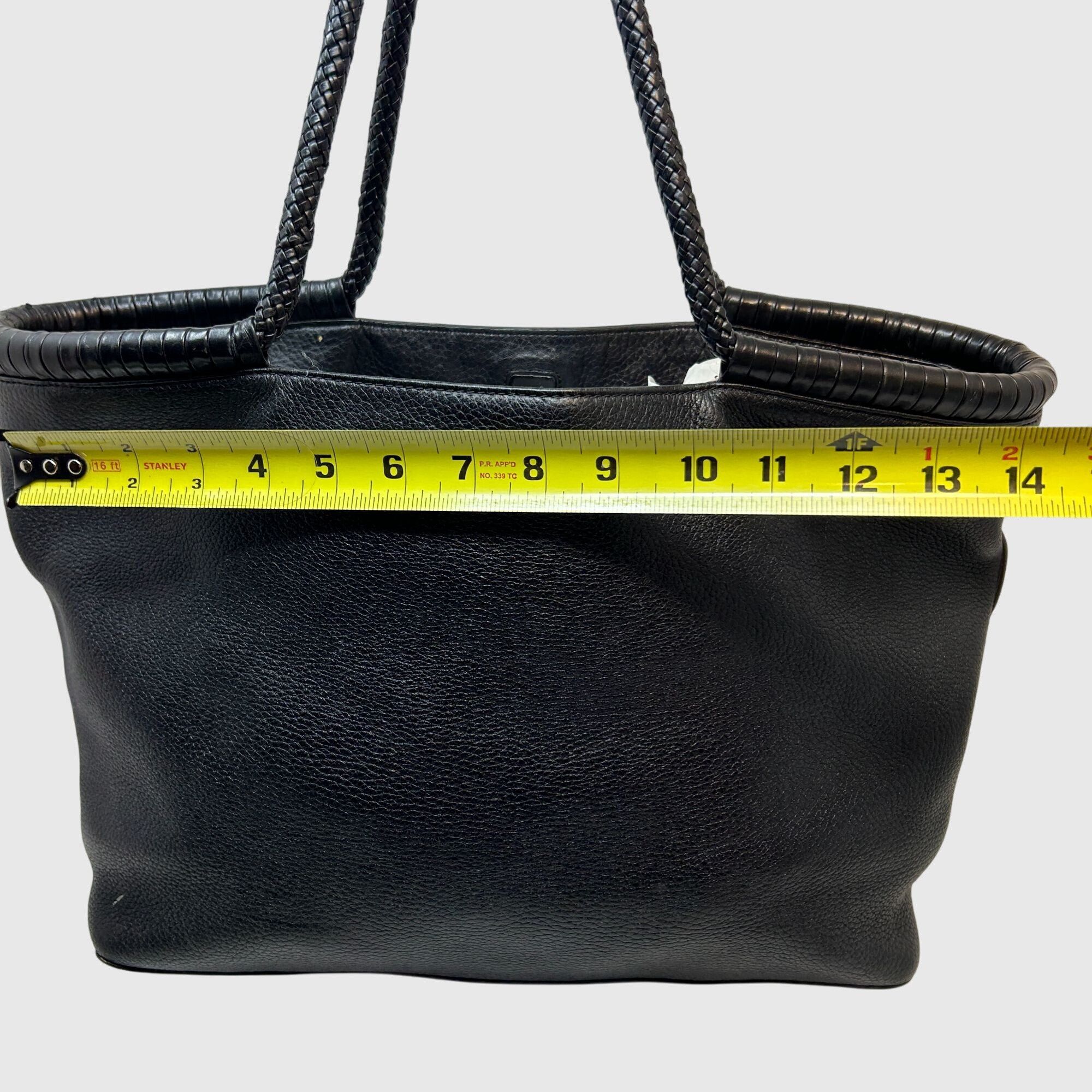 Tory Burch Tory Burch Black Pebbled Leather Tote Bag Braided Handle Size ONE SIZE - 3 Thumbnail