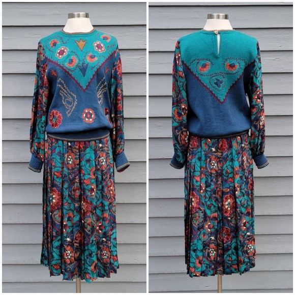 Vintage Vintage 80s Anne Crimmins Floral Silk Pleated Skirt Appliqué Size 32" / US 10 / IT 46 - 8 Thumbnail