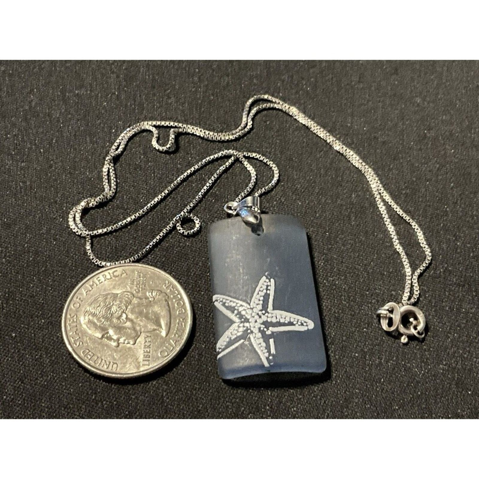 Other 18in 925 Sterling Silver Chain Sea Glass w/ Painted Starfish Size ONE SIZE - 6 Thumbnail