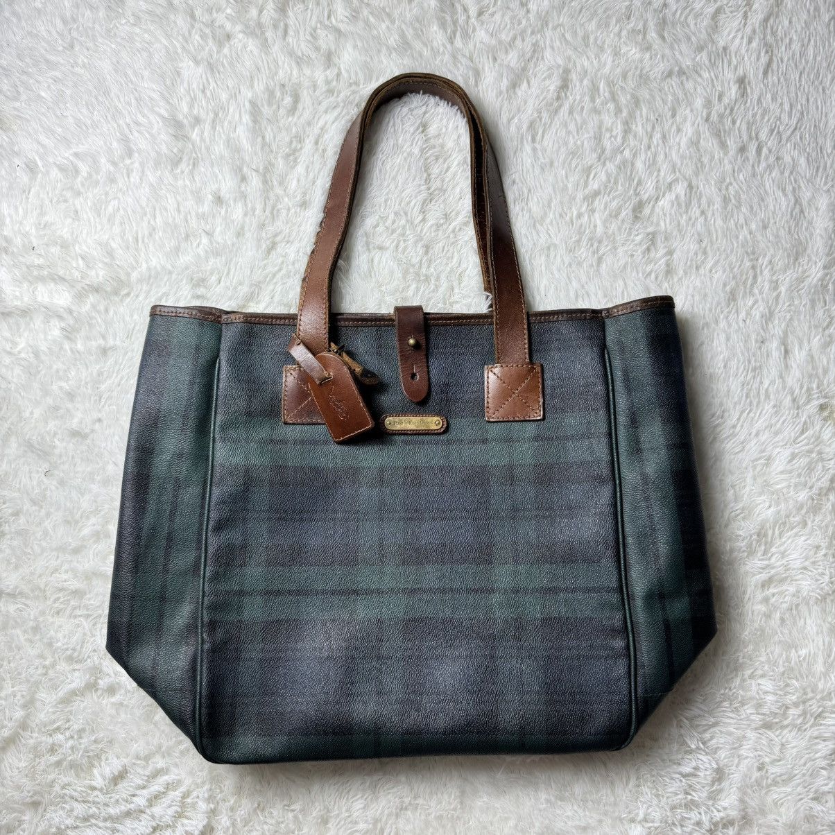 Polo Ralph online Lauren Rugby Leather tartan Plaid tote vintage early 2000's