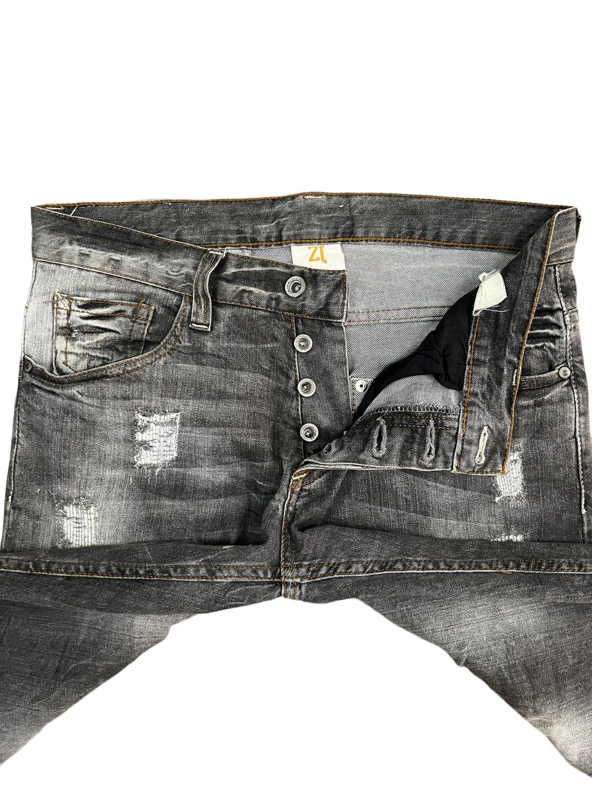 Zara Vintage Zara Trafaluc Buttonfly Distressed Black Faded Jeans Size US 31 - 9 Thumbnail