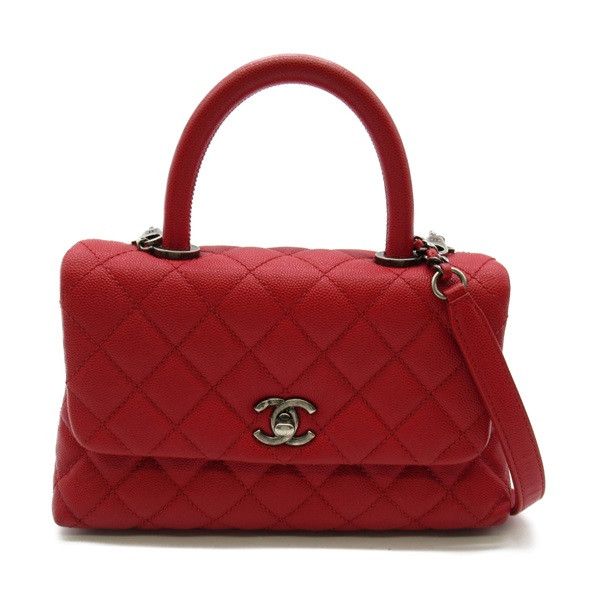 image of Chanel Cc Quilted Caviar Handle Bag in Red, Women's