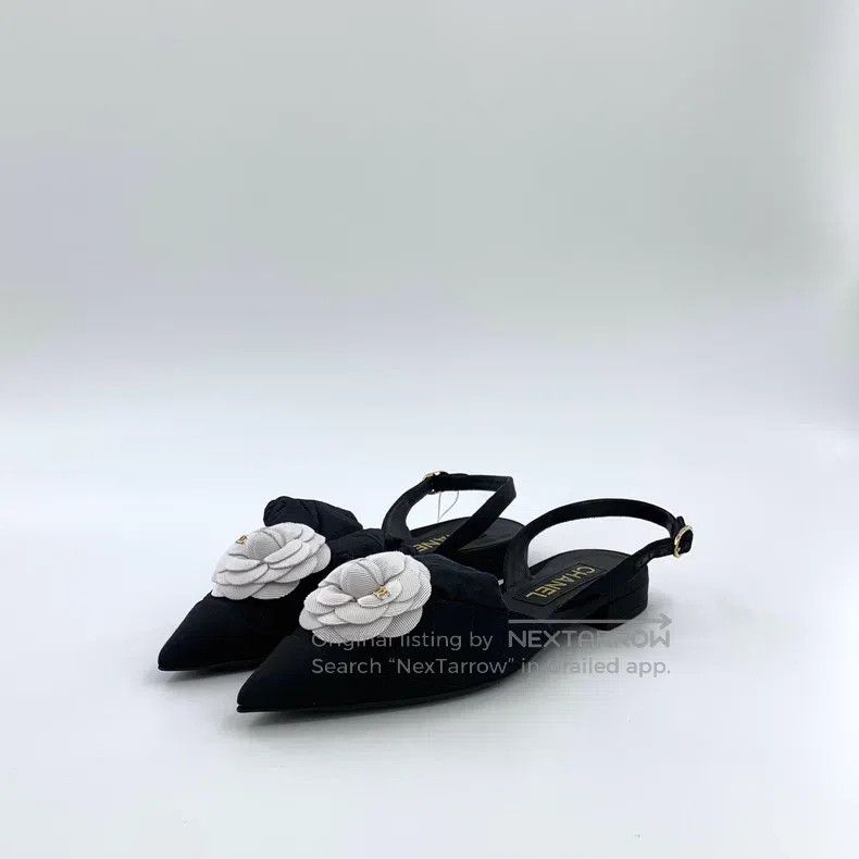 Chanel Chanel Black camelia pointed buckle casual flat-bottomed c Size US 7 / IT 37 - 1 Thumbnail