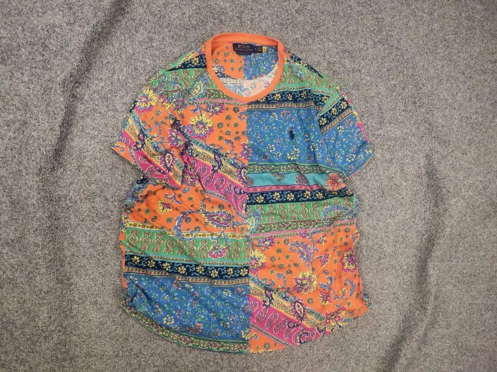 Polo Ralph Lauren Polo Ralph Lauren Patchwork-Print bright T-Shirt Tee Vintage Size US XL / EU 56 / 4 - 2 Thumbnail