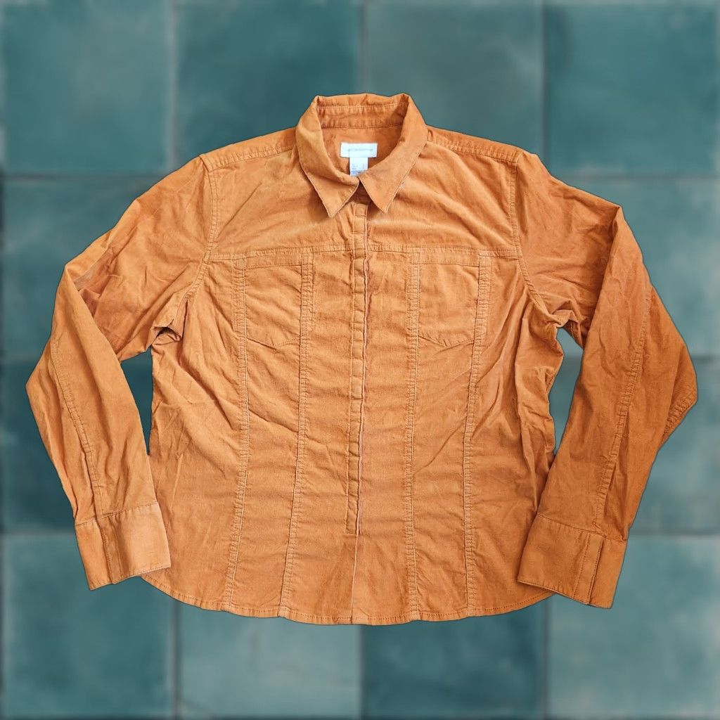 Liz Claiborne Liz Claiborne Shirt Juniors Orange Long Sleeve Button-Up L NWT Size L / US 10 / IT 46 - 1 Thumbnail