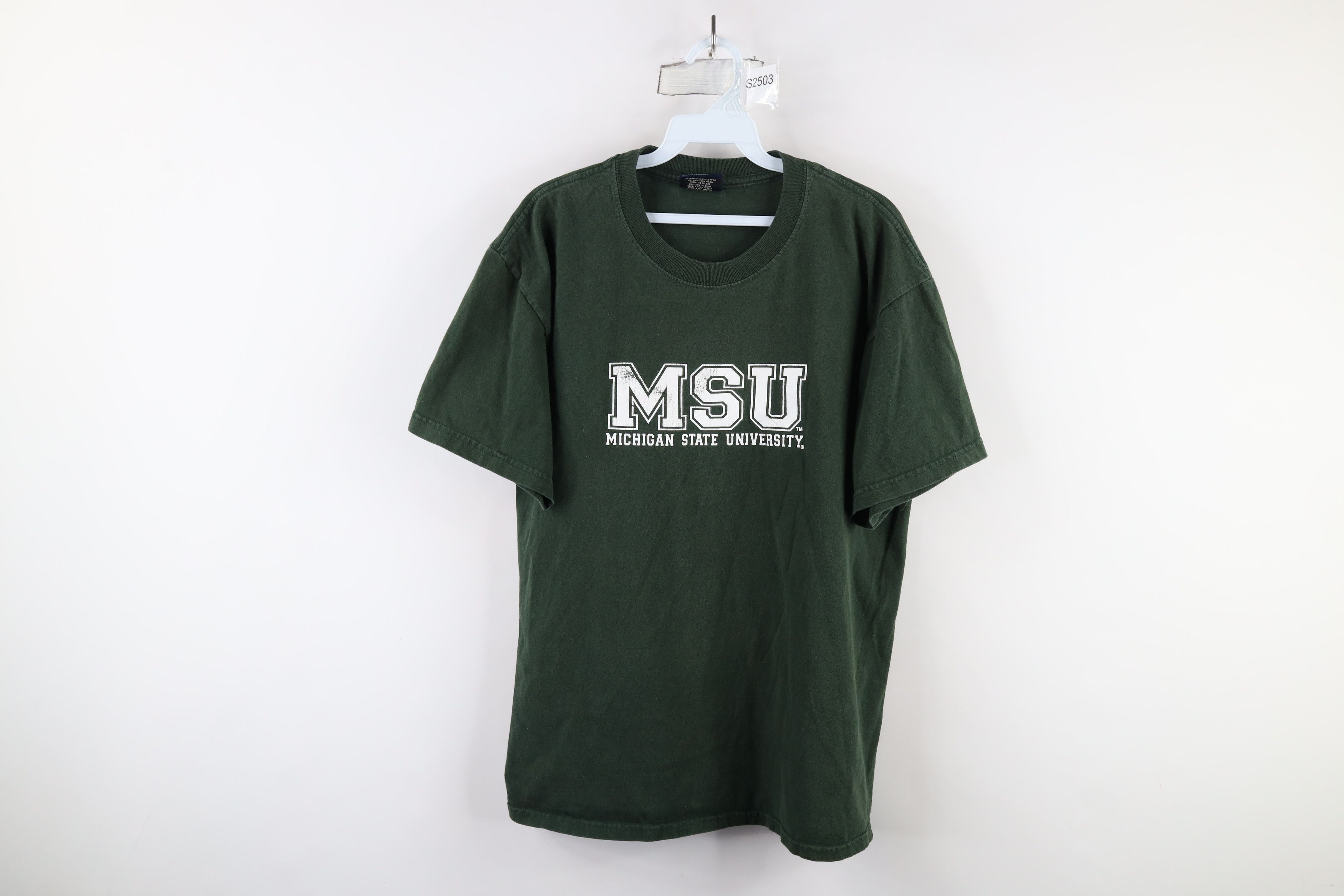 Vintage Vintage Spell Michigan State University T-Shirt Green Cotton Size US L / EU 52-54 / 3 - 1 Thumbnail