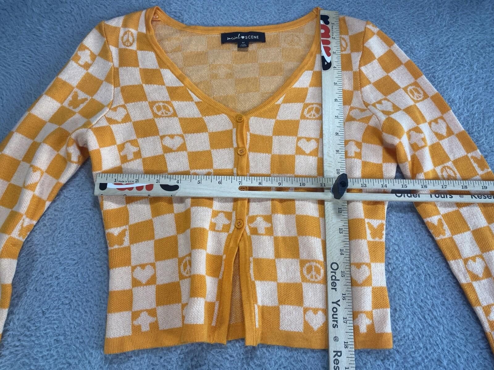 Designer Social Scene Cardigan Medium Orange Checkerboard Pattern Size M / US 6-8 / IT 42-44 - 4 Thumbnail