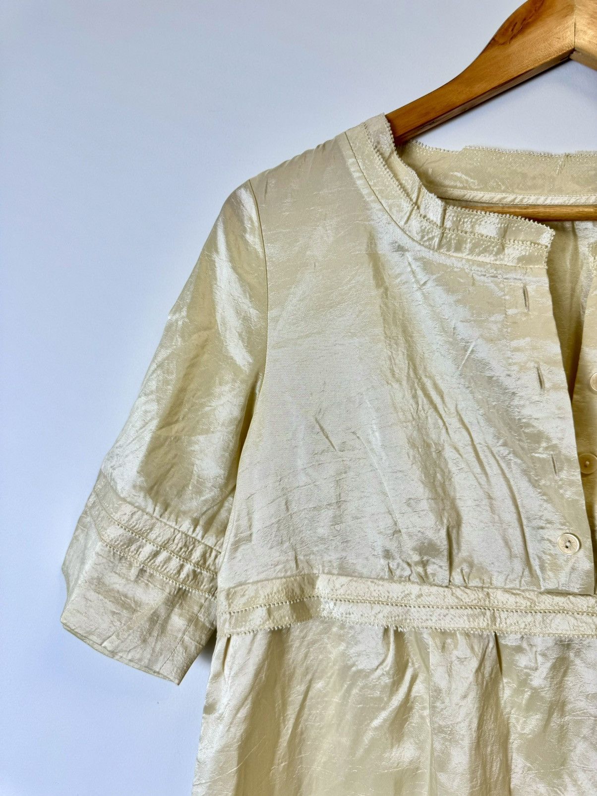 Other Cream and gold lace trim midi vintage style dress Size S / US 4 / IT 40 - 3 Thumbnail