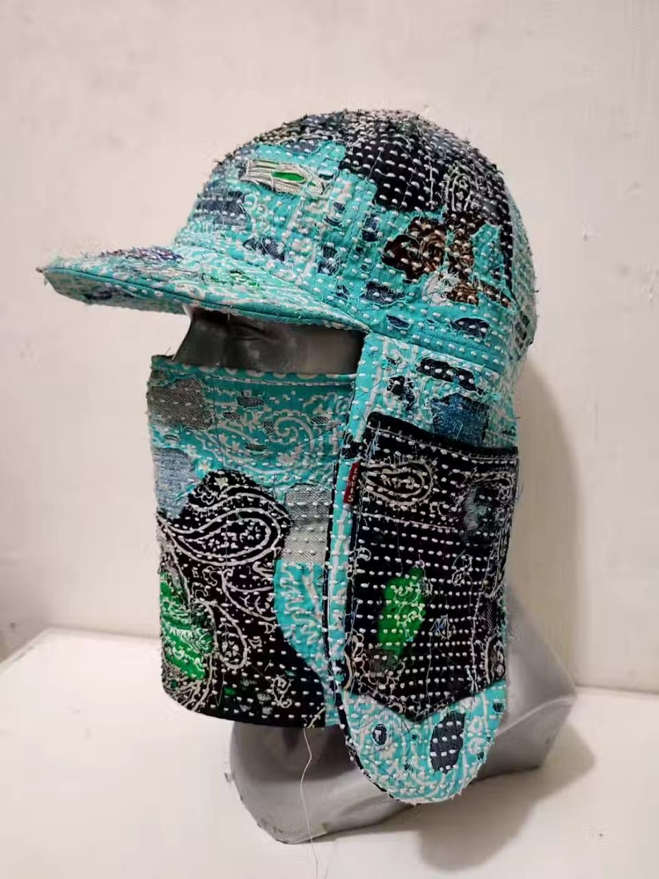 Handmade Custom Made Distressed Patchwork Trapper Ninja Hats Boro Size ONE SIZE - 4 Thumbnail