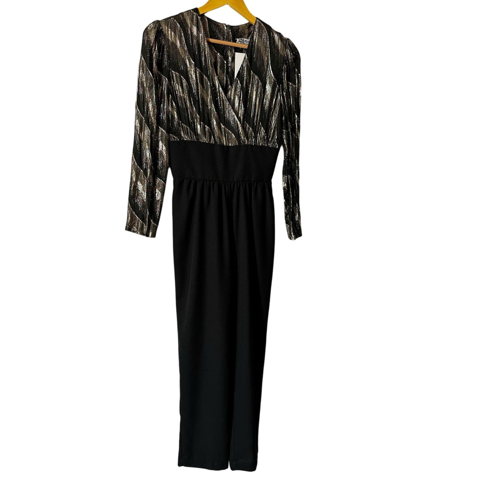 Vintage Black and Gold 70s Jumpsuit Wore by Tori Spelling Size Small Size 26" / US 2 / IT 38 - 5 Thumbnail