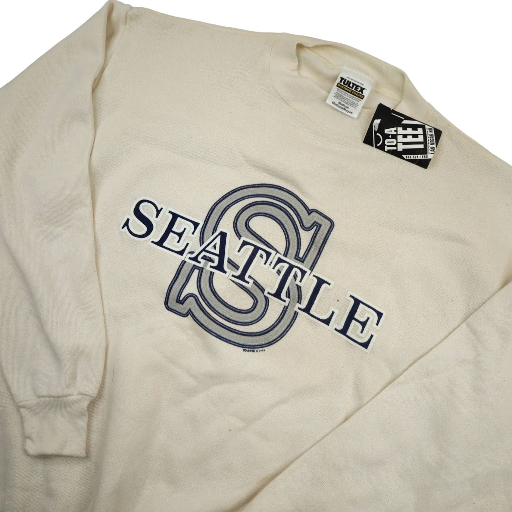 Vintage VINTAGE Seattle Sweatshirt Mens Medium Cream Spellout Graphic NWT Size US M / EU 48-50 / 2 - 3 Thumbnail