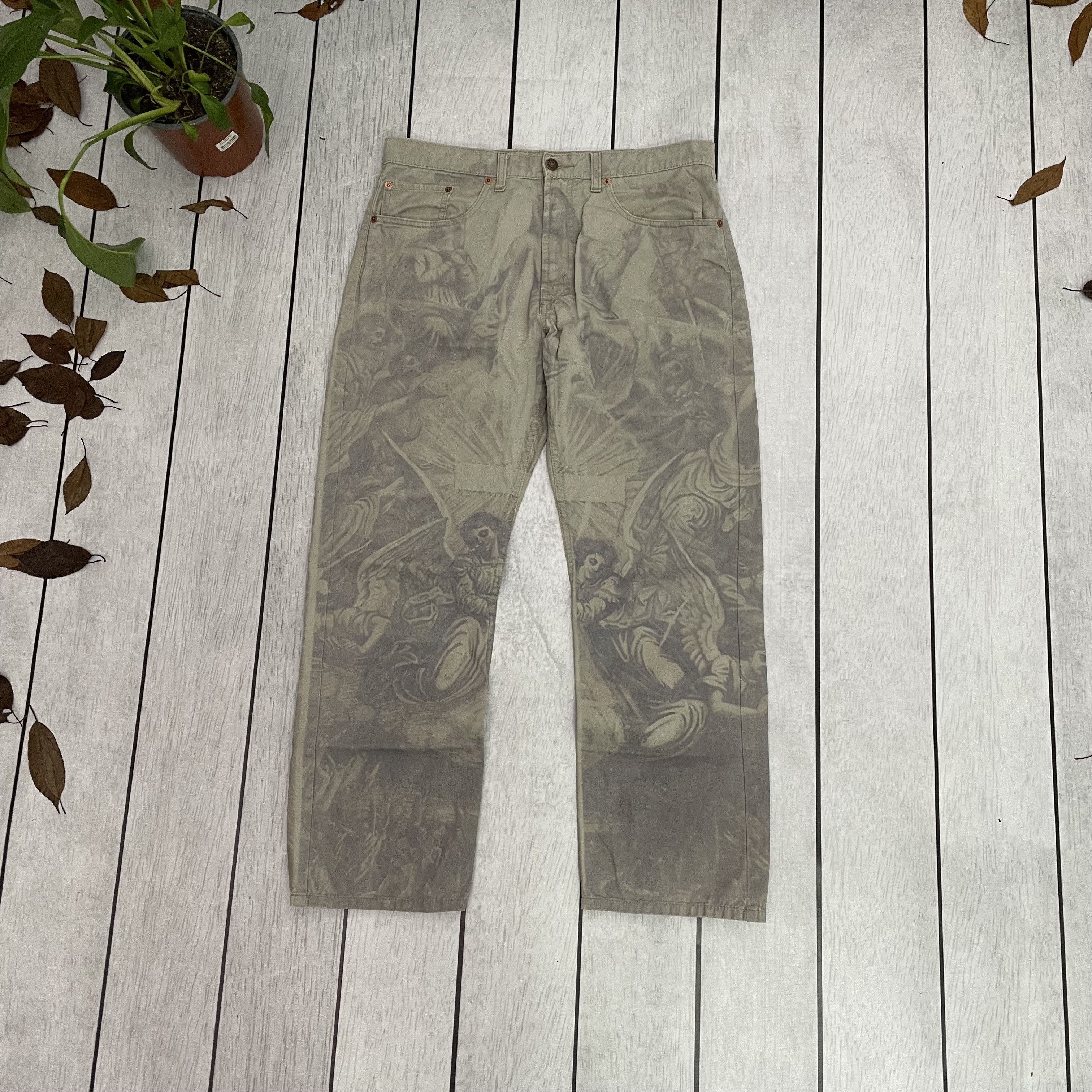 Custom Reworked Levi's Jeans Renaissance print Vintage Denim