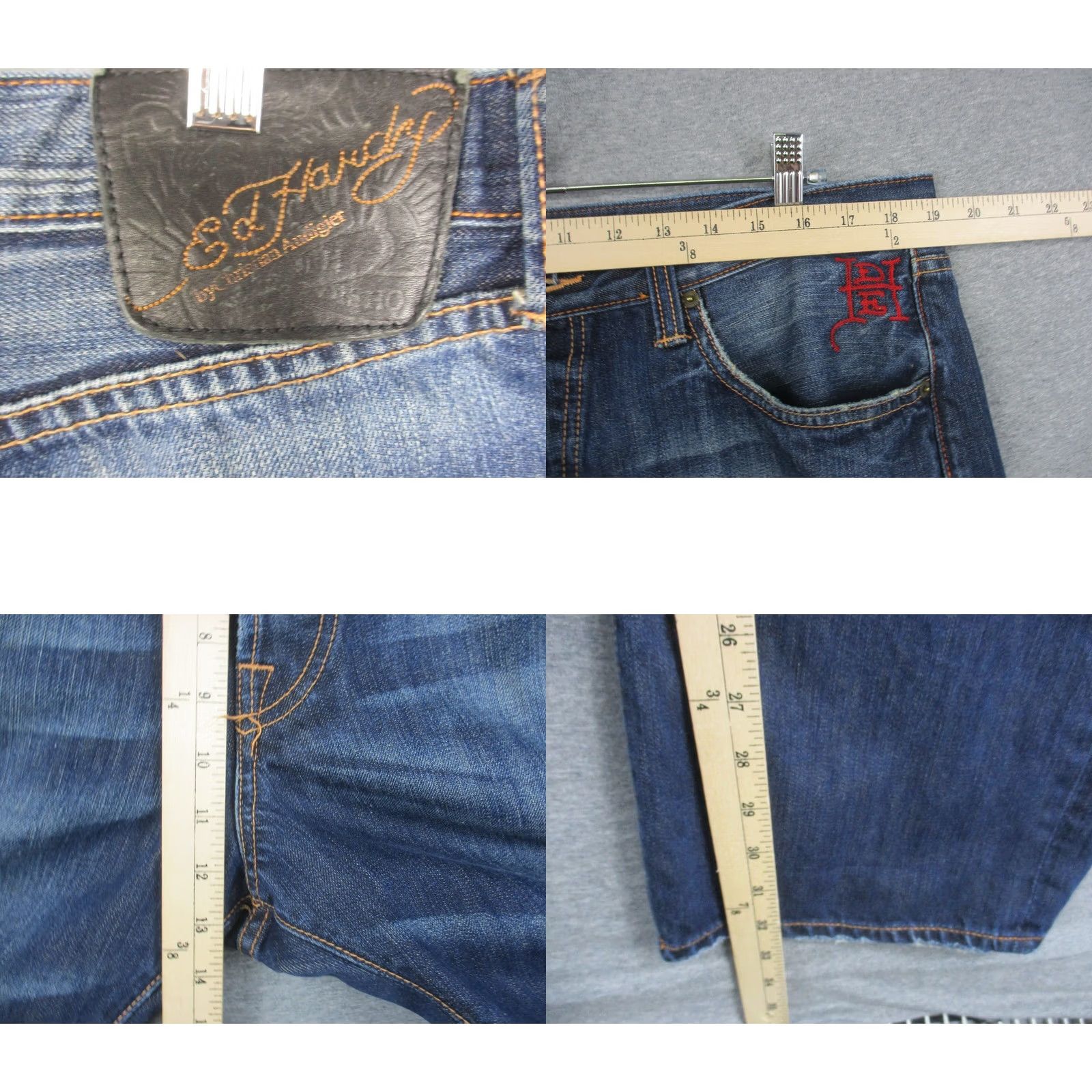 Ed Hardy VINTAGE Ed Hardy by Christian Audigier Jeans 38 Blue Embroidered Love Kills Slowly Mens Size US 38 / EU 54 - 8 Thumbnail