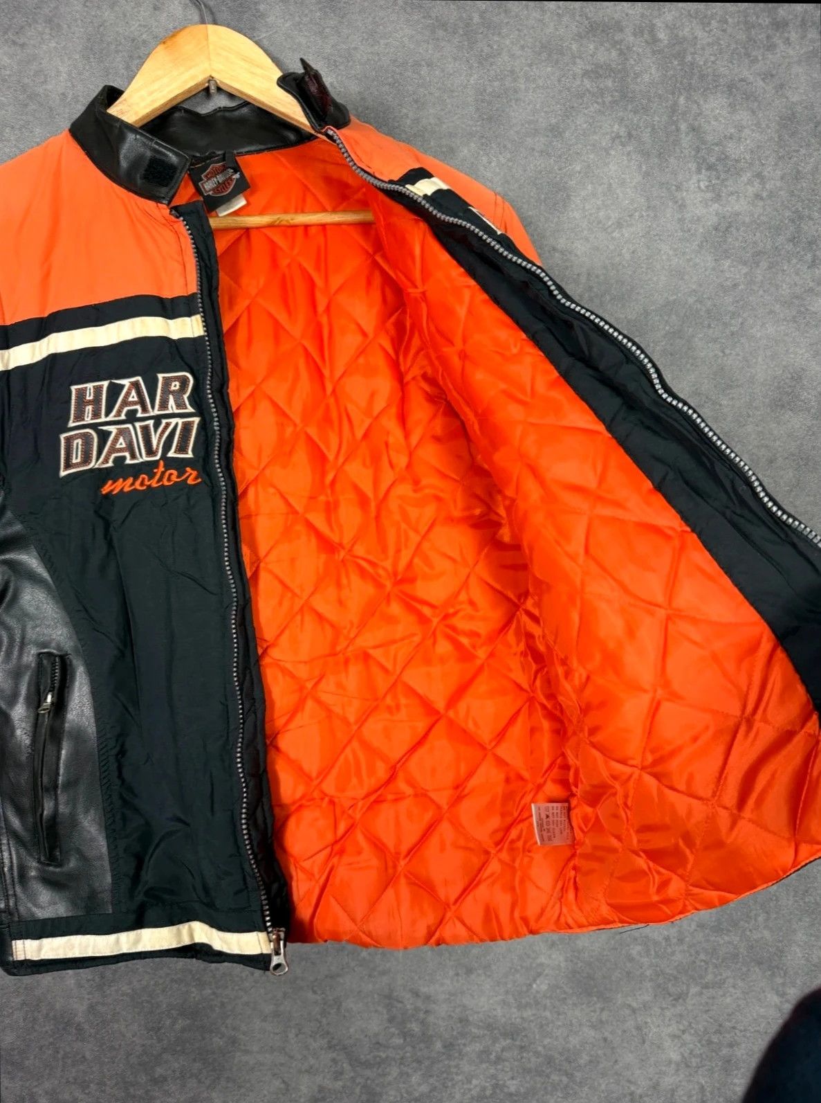 Vintage Harley Davidson Leather Jacket Big Logo Black Orange Size US L / EU 52-54 / 3 - 10 Thumbnail