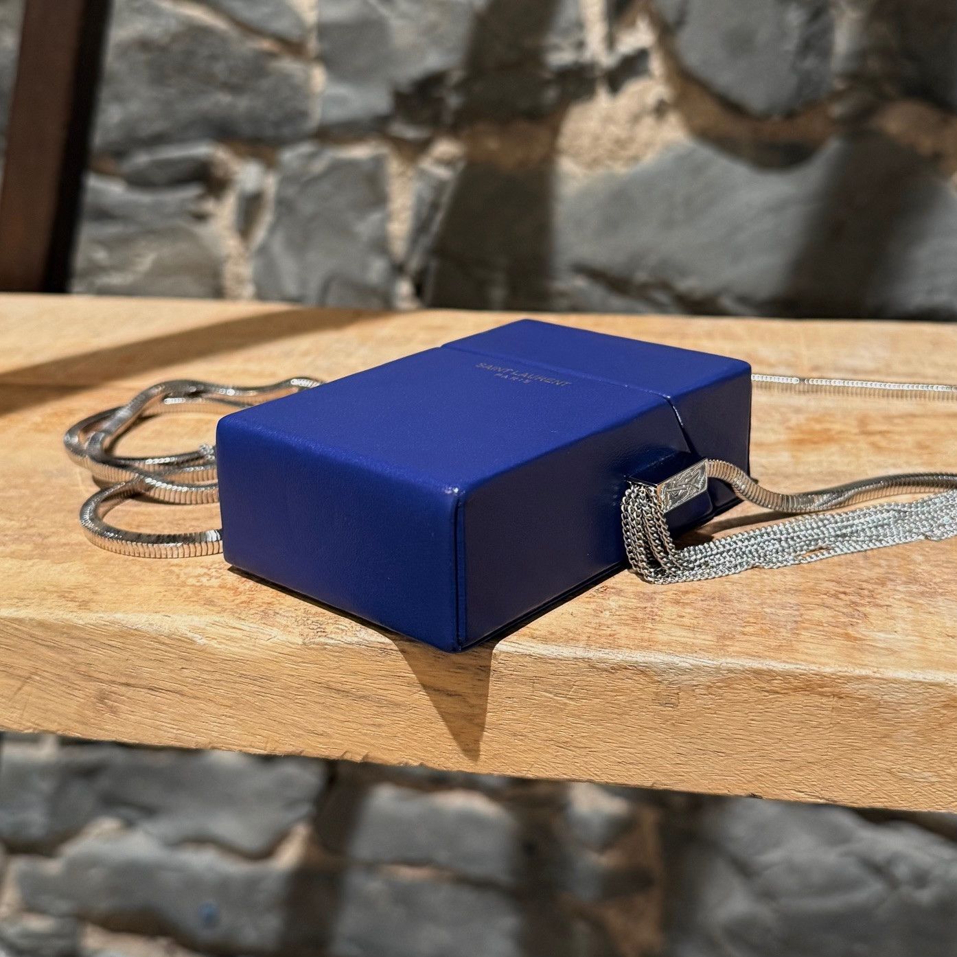 Saint Laurent Paris Saint Laurent Blue Leather Smoking Box Chain Minaudiere Bag Size ONE SIZE - 10 Thumbnail