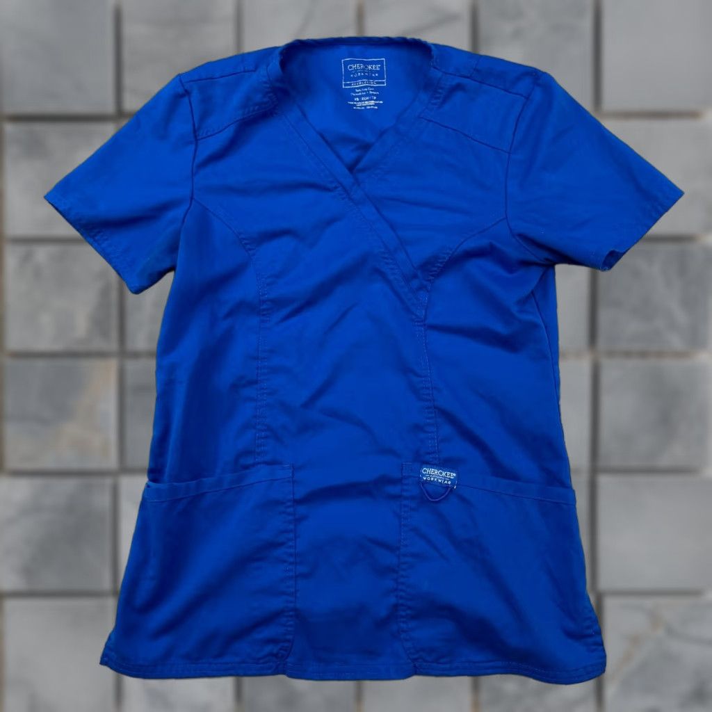 Cherokee Cherokee Scrubs Top Womens XS Blue Short Sleeve V Neck Pocket Size XS / US 0-2 / IT 36-38 - 1 Thumbnail