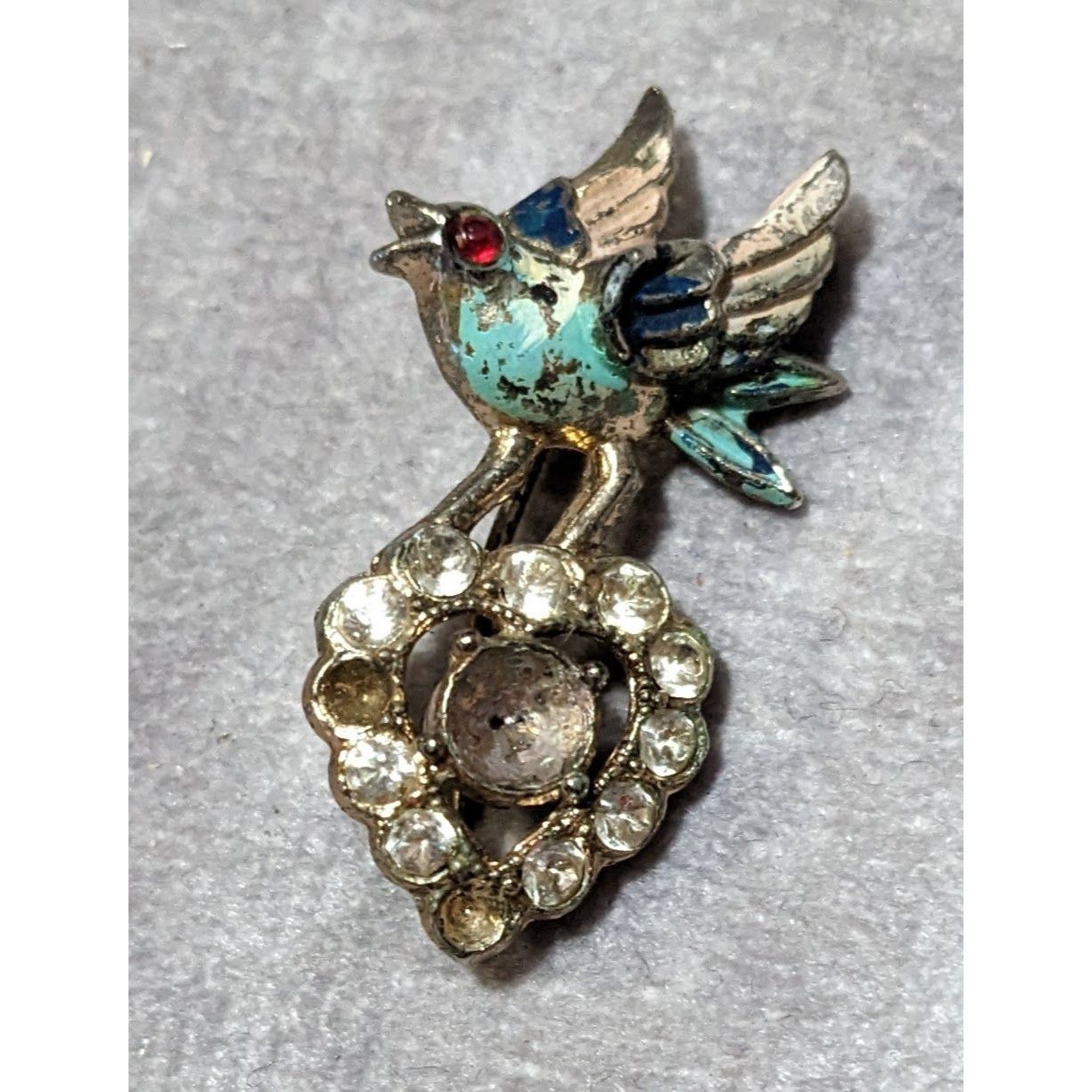 Other Vintage Rhinestone Bird Carrying Heart Brooch Size ONE SIZE - 4 Thumbnail