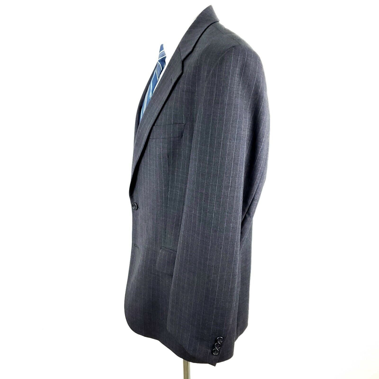 Savile Row Alexandre London Savile Row 40R 2 Button Stripe Gray Wool Su Size 40R - 5 Thumbnail
