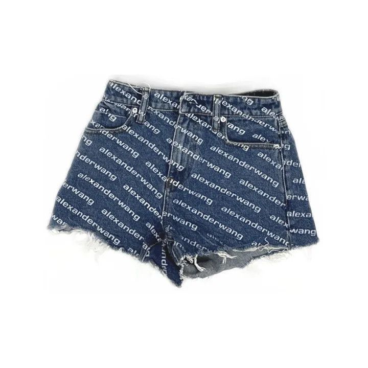 Alexander Wang Alexander Wang Logo Print Distressed Denim Shorts - Size 24" / US 00 / IT 34 - 2 Thumbnail