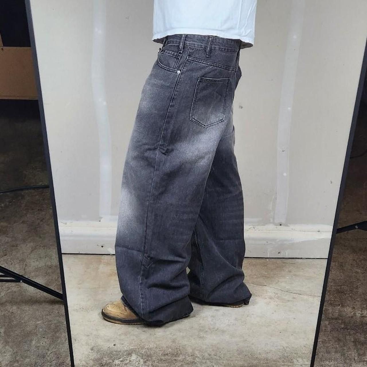 Baggy loose fit grey wash faded denim jeans