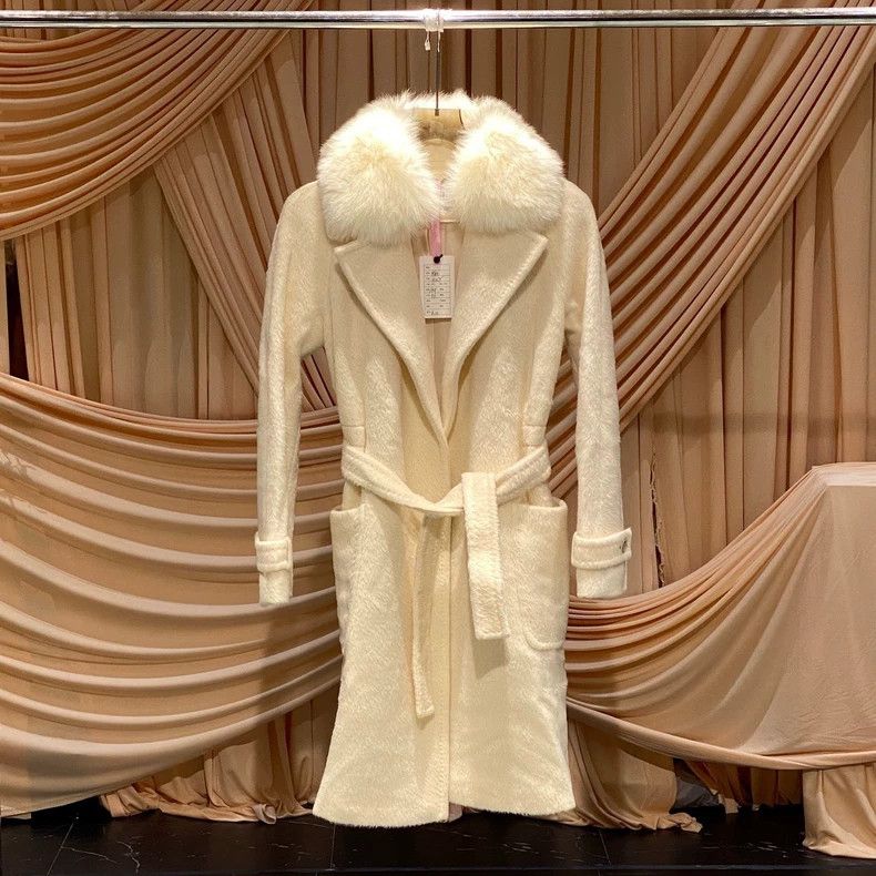 Max Mara Max Mara Mainline white fur collar long coat Size S / US 4 / IT 40 - 1 Thumbnail