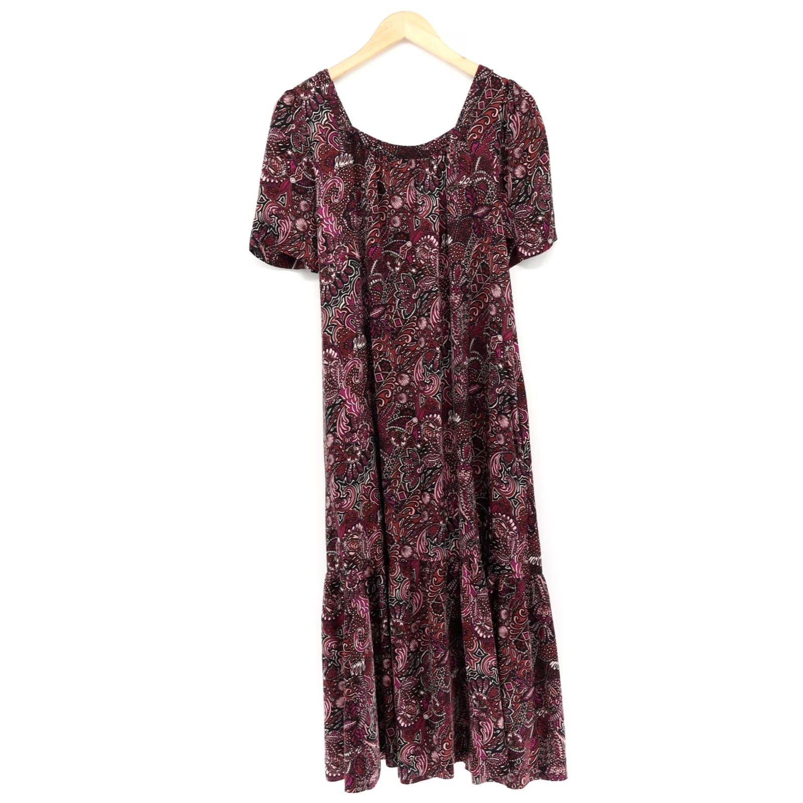 Anthropologie Maeve Lisabetta Purple Paisley Satin Midi Dress Square Neck Puffed Sleeve Sz S Size S / US 4 / IT 40 - 2 Thumbnail