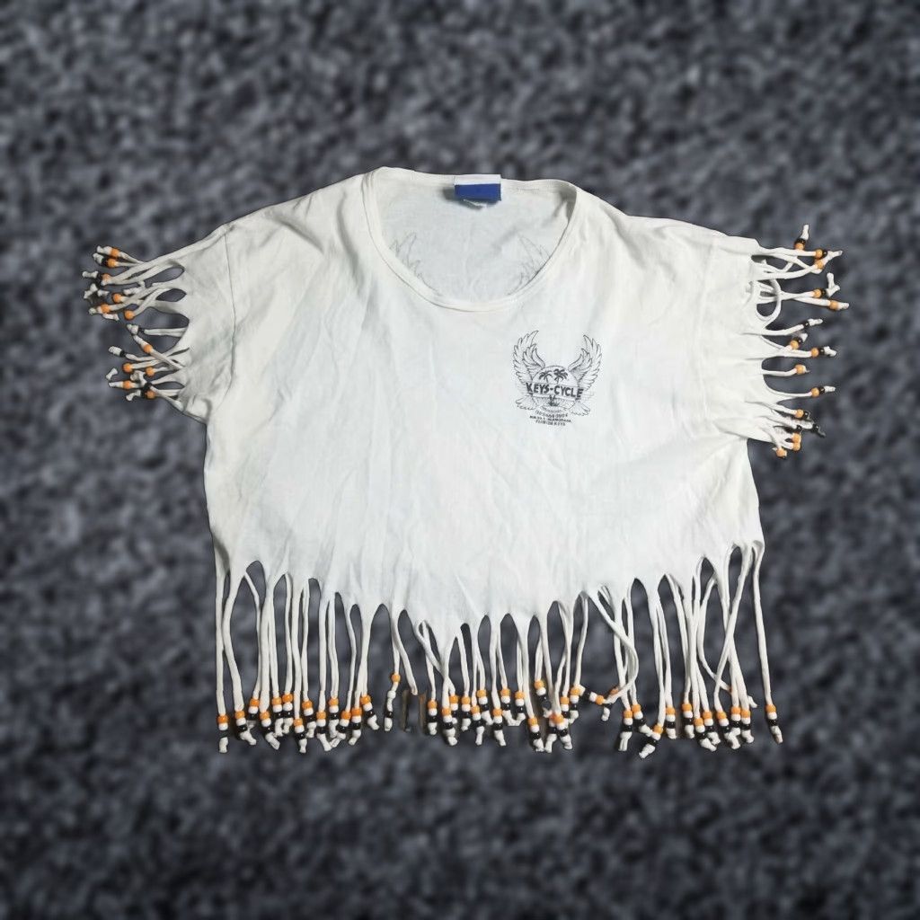 Doublet VINTAGE Fun Time 90s Cropped Beaded T-Shirt One Size White Double-Sided Motor Cycle Womens Size ONE SIZE - 1 Thumbnail
