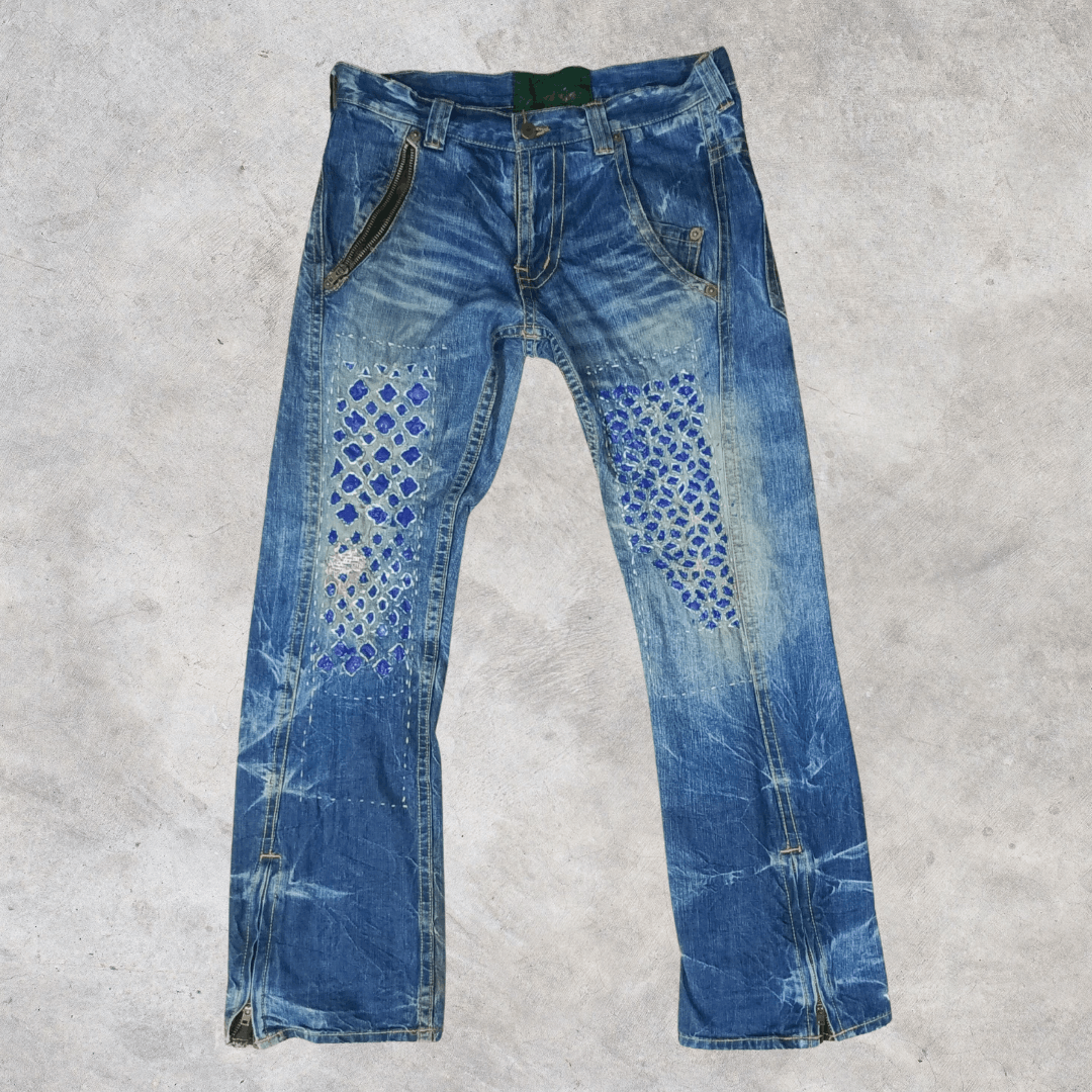 Alfredo Bannister VTG ALFREDO BANNISTER RAGRISE Y2K sashiko FLARE jeans Size 32" / US 10 / IT 46 - 1 Thumbnail