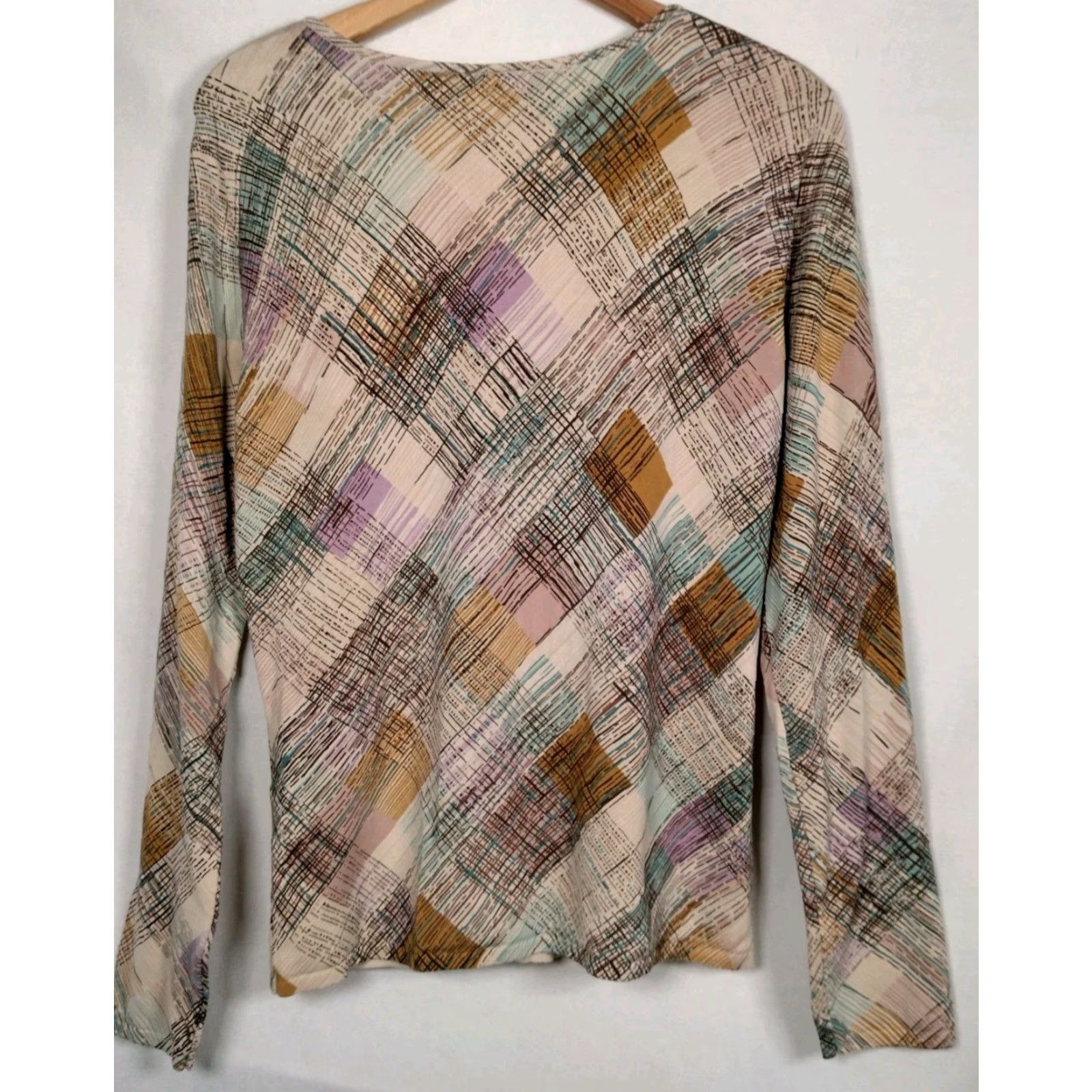 Talbots VINTAGE Talbots Knit Top Women Large Plaid Beige Long Sleeve Casual Fall Spring Winter Size L / US 10 / IT 46 - 3 Thumbnail