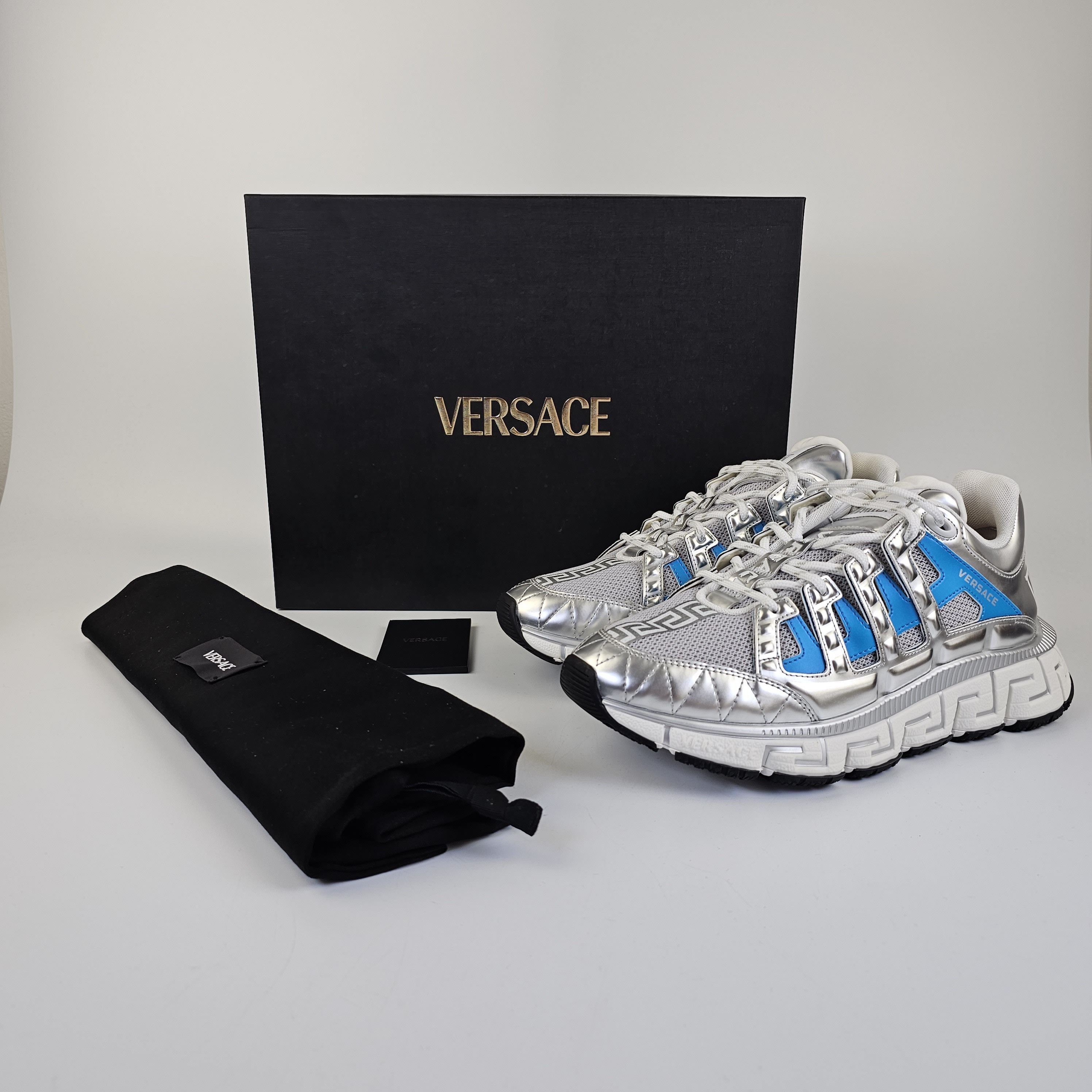 Versace Versace Men's Trigreca Silver/Blue Sneakers New Size US 10 / EU 43 - 10 Thumbnail