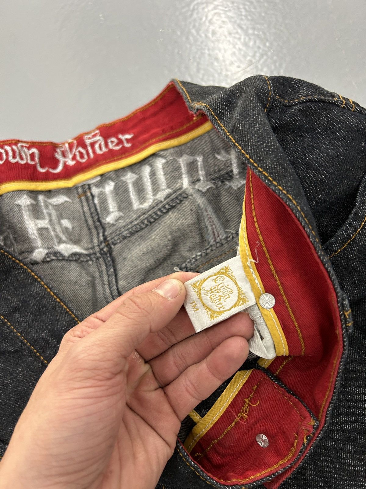 Crazy vintage y2k affliction style baggy wing cross jeans