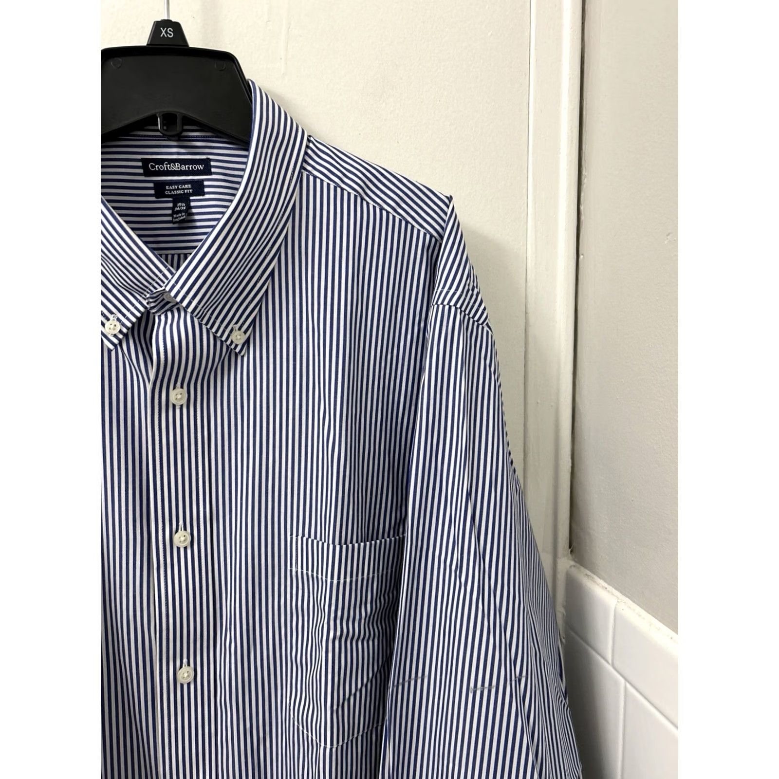 Croft & Barrow Croft & Barrow Shirt Mens Sz 18.5 Blue White Striped Oxford Classic Fit L/S Size US XXL / EU 58 / 5 - 4 Thumbnail