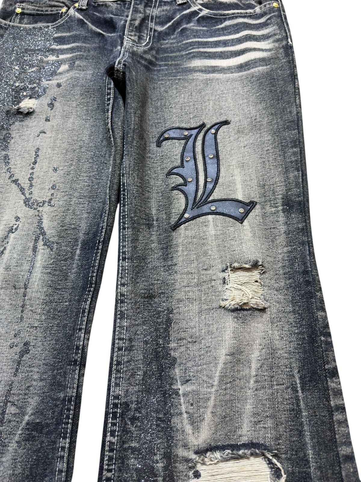 Kapital Vintage Zerosail Flare Bootcut Patches Distressed Denim Size US 33 - 3 Thumbnail