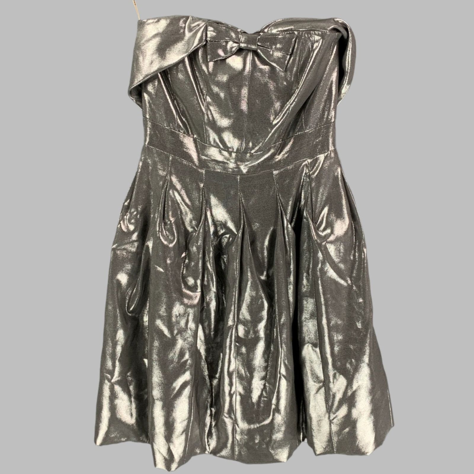 Karen Millen KAREN MILLEN Silver Metallic Strapless Above Knee Dress Size S / US 4 / IT 40 - 1 Thumbnail