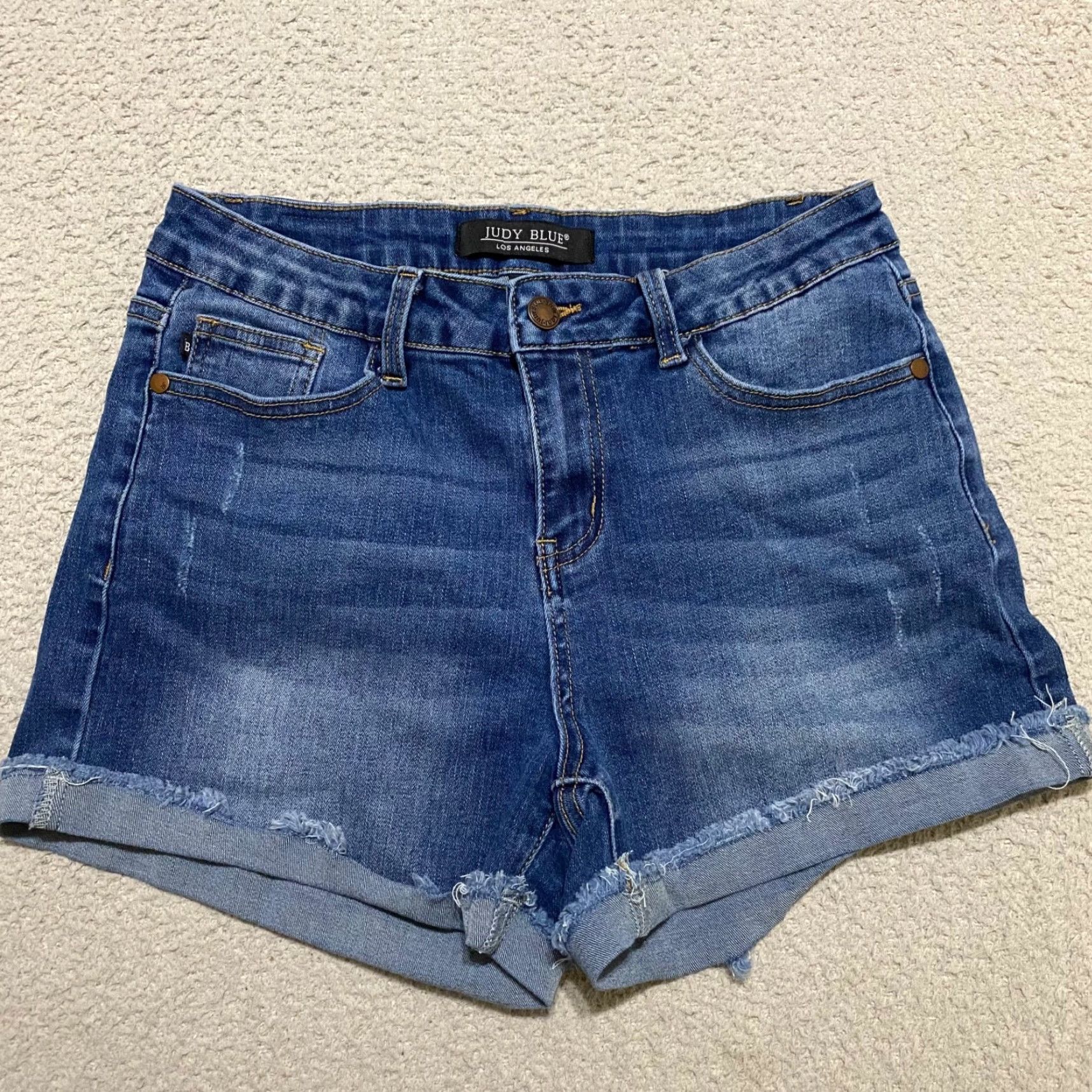 Denime Judy Blue Womens 27 Jeans Shorts Blue Denim Mid Rise Inseam 3" Distressed Casual Summer Everyday Regular Women Size 27" / US 4 / IT 40 - 2 Thumbnail