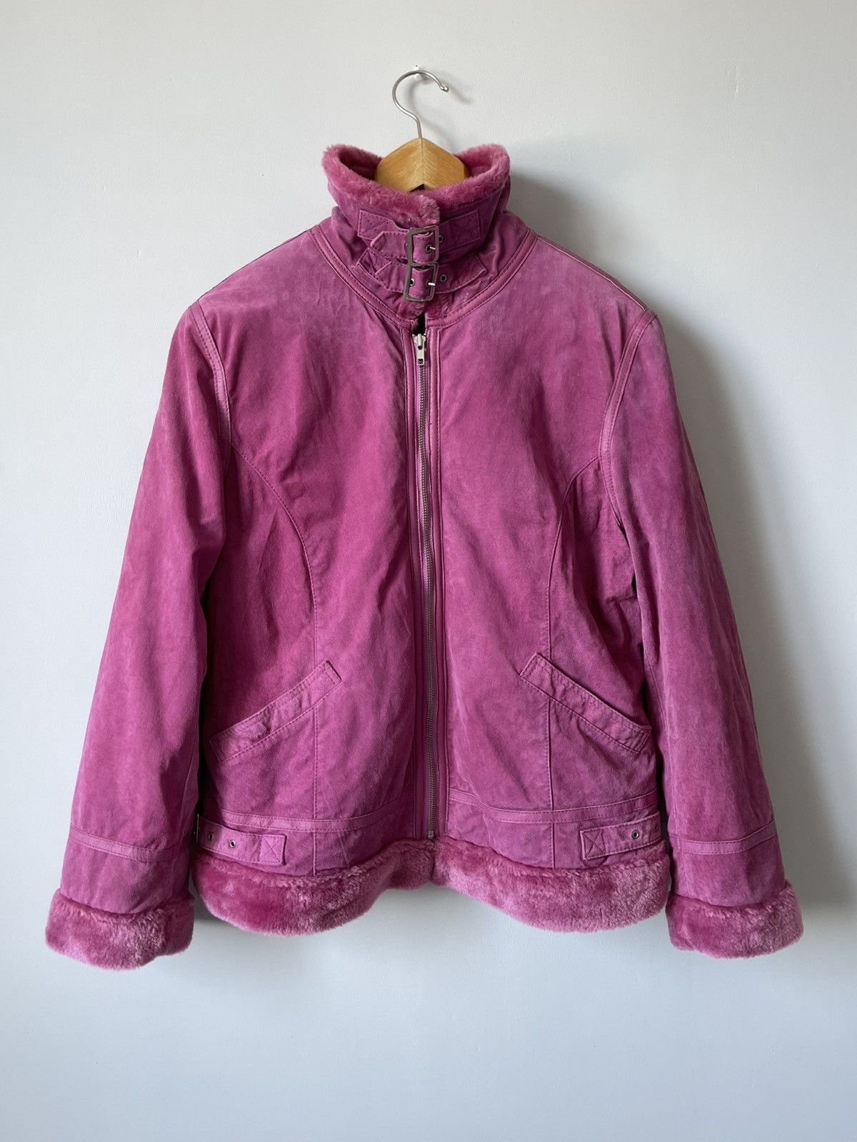 Japanese Brand Vintage Y2k Faux Fur Pink Suede Leather Japan Archive Jacket Size L / US 10 / IT 46 - 4 Thumbnail