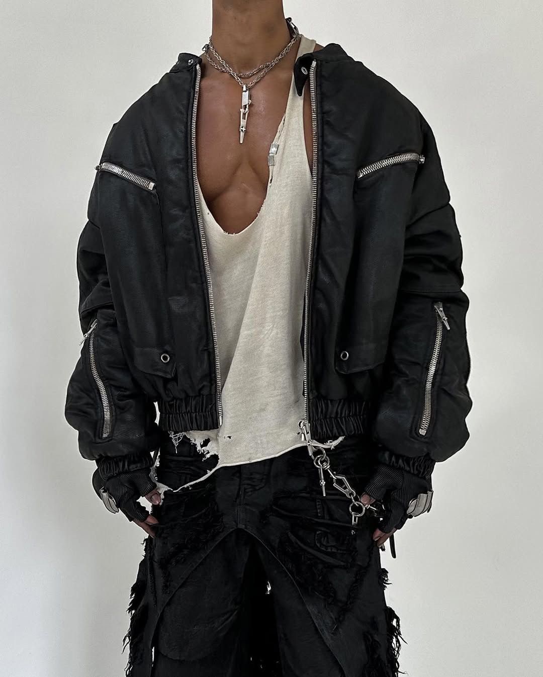 SHINE LUXURY RARE Shine Luxury “METHADONE” Layered Moto Bomber Jacket Size US S / EU 44-46 / 1 - 2 Thumbnail