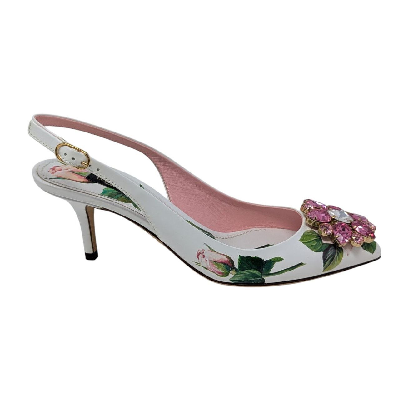 Dolce & Gabbana Dolce & Gabbana Jeweled Bellucci Floral Heels White Pink Size US 5 / IT 35 - 13 Thumbnail